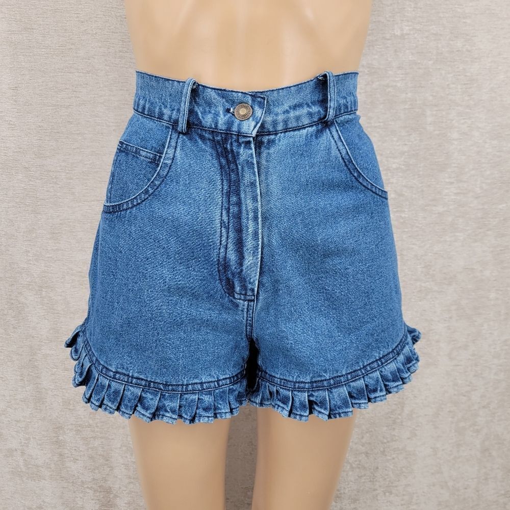 Newport News Vintage 90s Denim Ruffle Hem Women's Blue Jean Shorts High Rise Mom